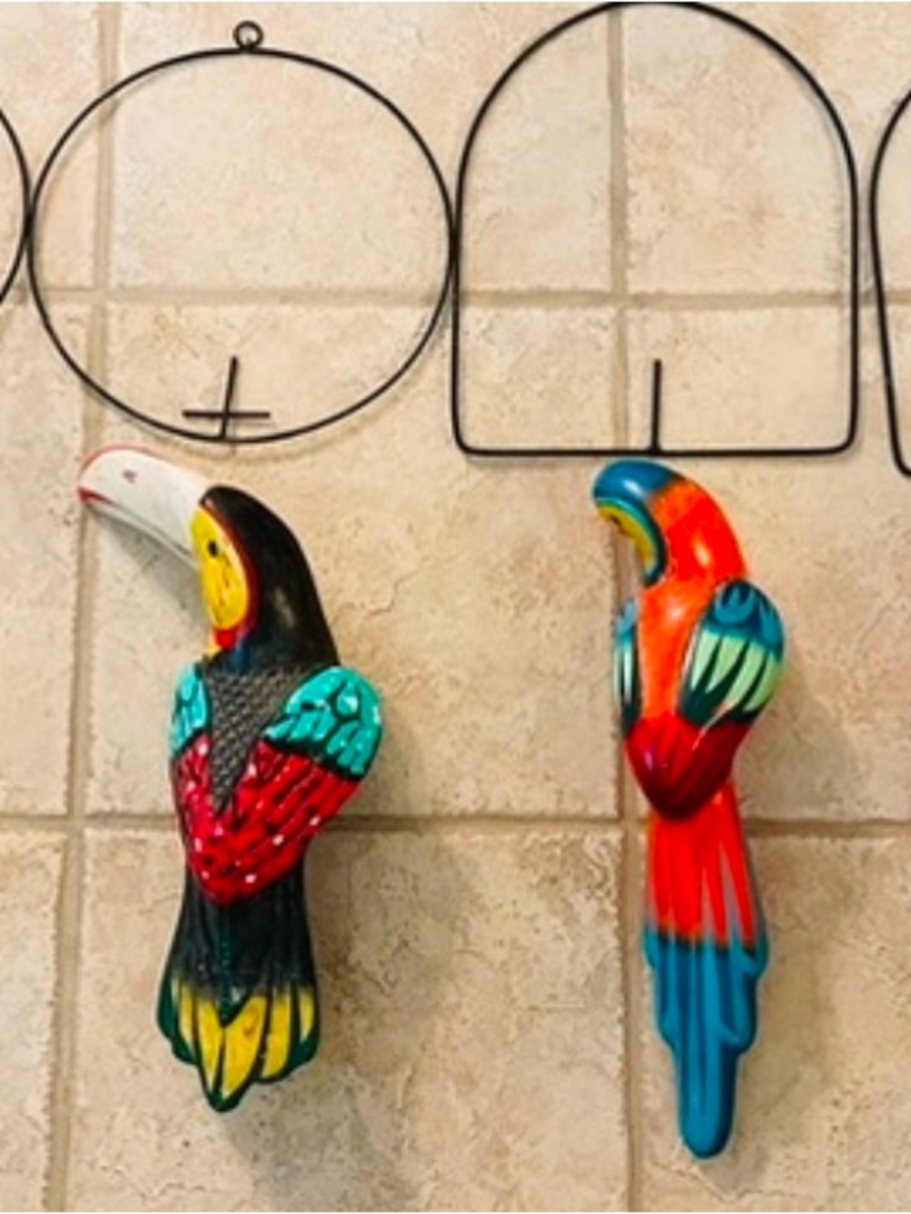 Decorative Colorful Ceramic Parrot with sitting Hook - Multicolor
